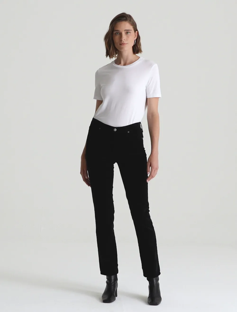 Velvet & Corduroy*AG Jeans - Mari Corduroy Mid-Rise Slim Straight SUPER BLACK