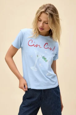 Short Sleeves*Daydreamer LA Daydreamer - Cin Cin Ringer Tee POWDER BLUE