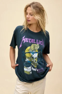 Short Sleeves*Daydreamer LA Daydreamer - Metallic Damaged Justice VINTAGE BLACK