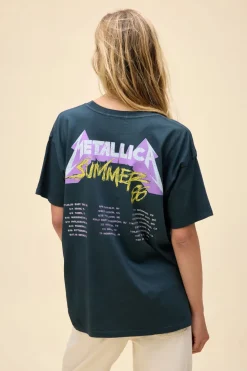Short Sleeves*Daydreamer LA Daydreamer - Metallic Damaged Justice VINTAGE BLACK