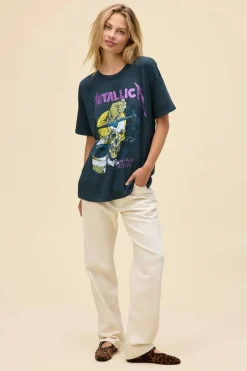 Short Sleeves*Daydreamer LA Daydreamer - Metallic Damaged Justice VINTAGE BLACK
