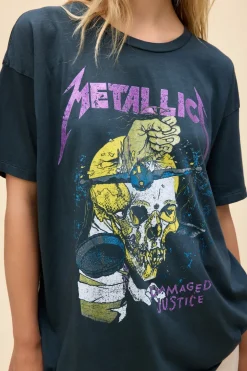 Short Sleeves*Daydreamer LA Daydreamer - Metallic Damaged Justice VINTAGE BLACK