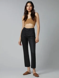 Right*DL 1961 DL1961 - Patti Straight High Waist Crop BLACK COATED