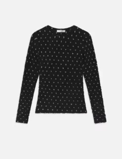 Long Sleeves*Frame - Dotted Stretch Mesh Top BLACK MULTI