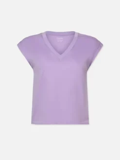 Short Sleeves*Frame - Easy V-Neck Tee LILAC