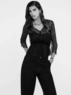 Blouses & Shirts*Frame - Lace V-Neck Blouse BLACK