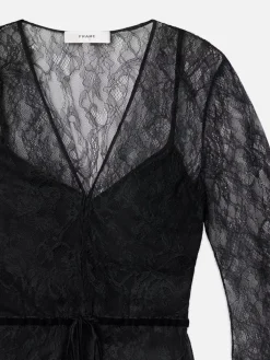 Blouses & Shirts*Frame - Lace V-Neck Blouse BLACK