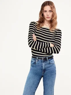 Long Sleeves*Frame - L/S Stripe Boatneck BLACK MULTI