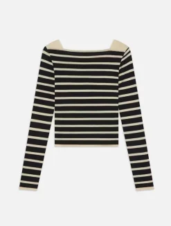 Long Sleeves*Frame - L/S Stripe Boatneck BLACK MULTI