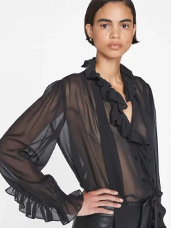 Blouses & Shirts*Frame - Ruffle front button up shirt NOIR