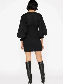 Occasions|Short*Frame - V Neck Smocked Dress BLACK