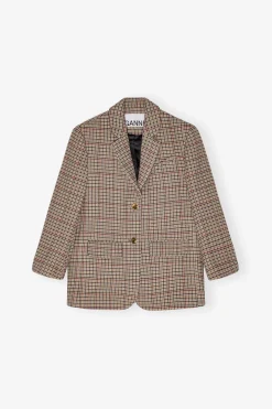 Blazers & Vestes*Ganni - Check Wool Mix Boxy Blazer TIGER'S EYE