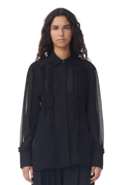 Blouses & Shirts*Ganni - Chiffon ruffle shirt BLACK