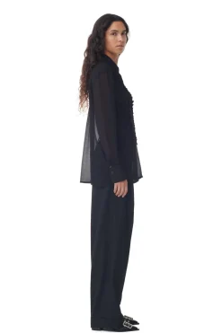 Blouses & Shirts*Ganni - Chiffon ruffle shirt BLACK