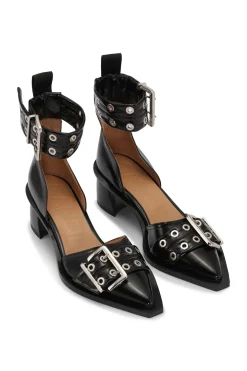 Talons*Ganni - Chunky Buckle Open Cut Pump Naplack BLACK