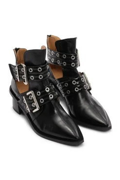 Booties & Boots*Ganni - Chunky Buckle Open Cut Boot Naplack BLACK
