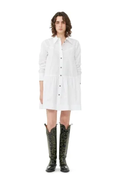 Short*Ganni - Cotton bright poplin mini shirt dress BRIGHT WHITE