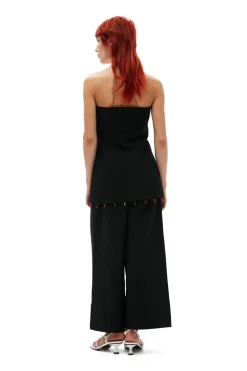Trouser*Ganni - Cotton Suiting Cropped Wide Pants BLACK