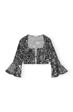 Blouses & Shirts*Ganni - Crinkled Satin Cropped Blouse BLACK