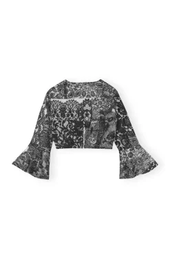 Blouses & Shirts*Ganni - Crinkled Satin Cropped Blouse BLACK