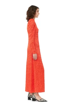 Long*Ganni - Crinkled Satin Long Dress GRENADINE