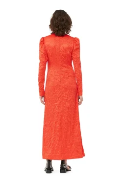 Long*Ganni - Crinkled Satin Long Dress GRENADINE