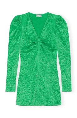 Occasions|Short*Ganni - Crinkled Satin V-neck Mini Dress BRIGHT GREEN