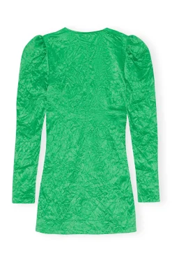 Occasions|Short*Ganni - Crinkled Satin V-neck Mini Dress BRIGHT GREEN