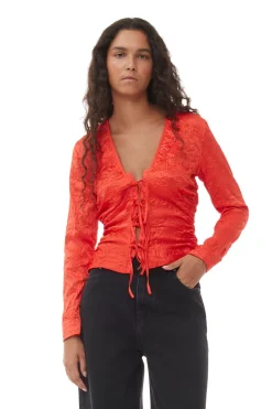 Blouses & Shirts*Ganni - Crinkled Satin V-Neck Shirt GRENADINE