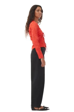 Blouses & Shirts*Ganni - Crinkled Satin V-Neck Shirt GRENADINE