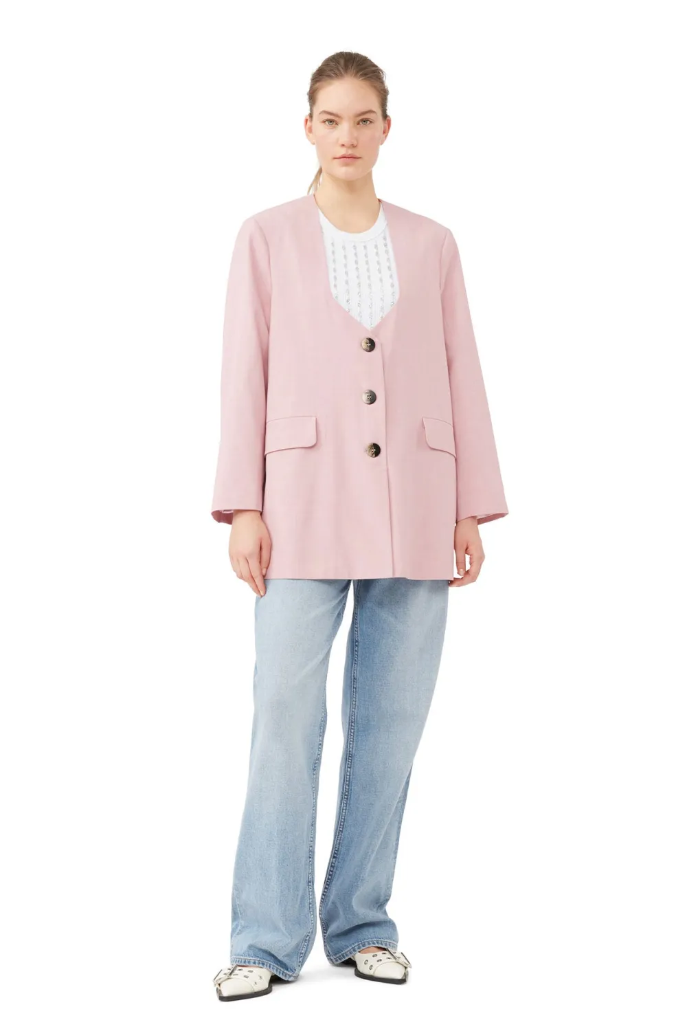Blazers & Vestes*Ganni - Drapey Melange Oversized Blazer PINK FIRE