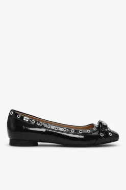 Talons*Ganni - Eyelets Bow Ballerina Naplack BLACK