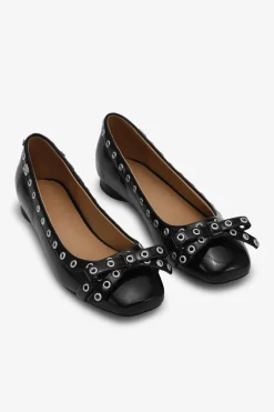Talons*Ganni - Eyelets Bow Ballerina Naplack BLACK