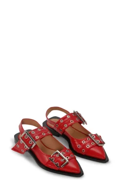 Talons*Ganni - Feminine Buckle Ballerina Naplack RACING RED