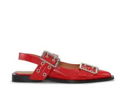 Talons*Ganni - Feminine Buckle Ballerina Naplack RACING RED