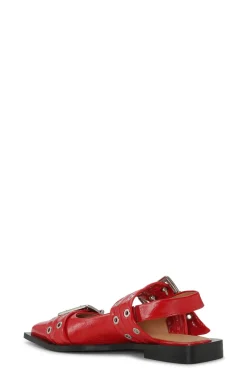 Talons*Ganni - Feminine Buckle Ballerina Naplack RACING RED