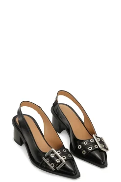 Talons*Ganni - Feminine Buckle Slingback Pump Naplack BLACK