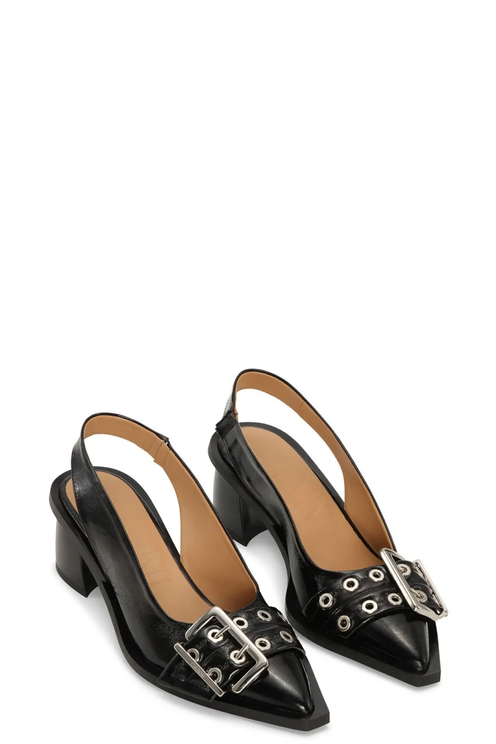 Talons*Ganni - Feminine Buckle Slingback Pump Naplack BLACK