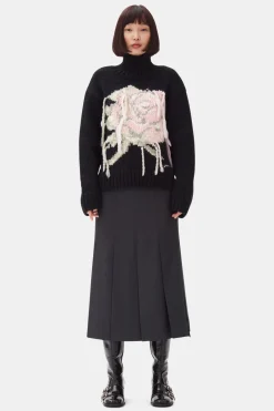 Wool & Cashmere*Ganni - Graphic Wool Handknit Turtleneck BLACK