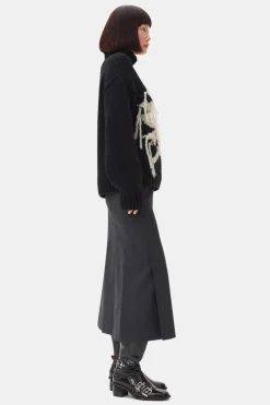 Wool & Cashmere*Ganni - Graphic Wool Handknit Turtleneck BLACK