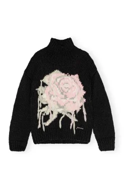 Wool & Cashmere*Ganni - Graphic Wool Handknit Turtleneck BLACK
