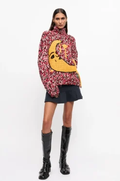 Wool & Cashmere*Ganni - Graphic Wool Handknit Turtleneck RACING RED