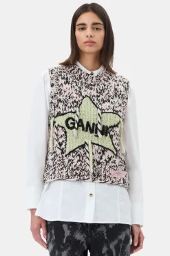 Wool & Cashmere*Ganni - Graphic Wool Handknit Vest CHALK PINK
