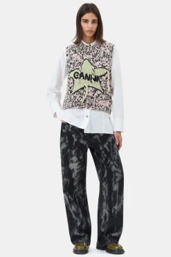 Wool & Cashmere*Ganni - Graphic Wool Handknit Vest CHALK PINK