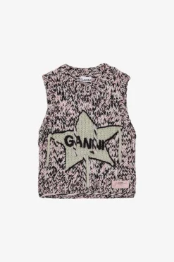 Wool & Cashmere*Ganni - Graphic Wool Handknit Vest CHALK PINK