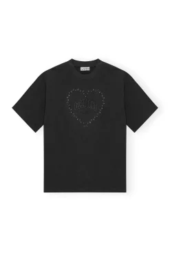Short Sleeves*Ganni - Heavy Cotton Drop Shoulder Heart T-shirt PHANTOM