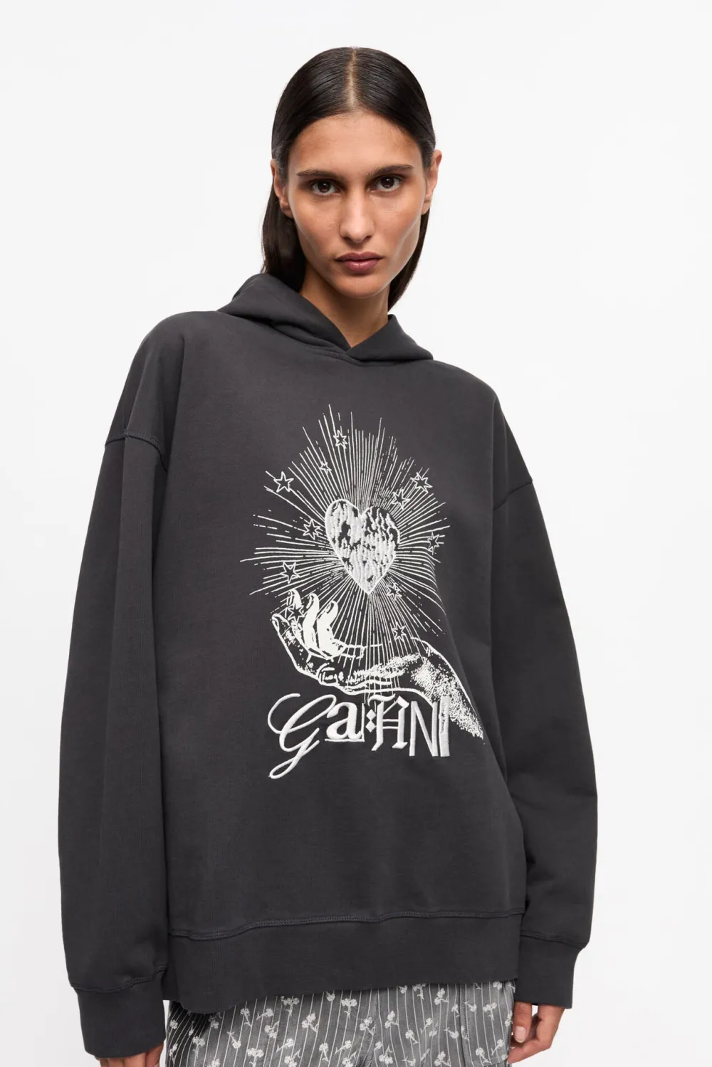 Sweatshirt*Ganni - Isoli Heart Oversized Hoodie PHANTOM
