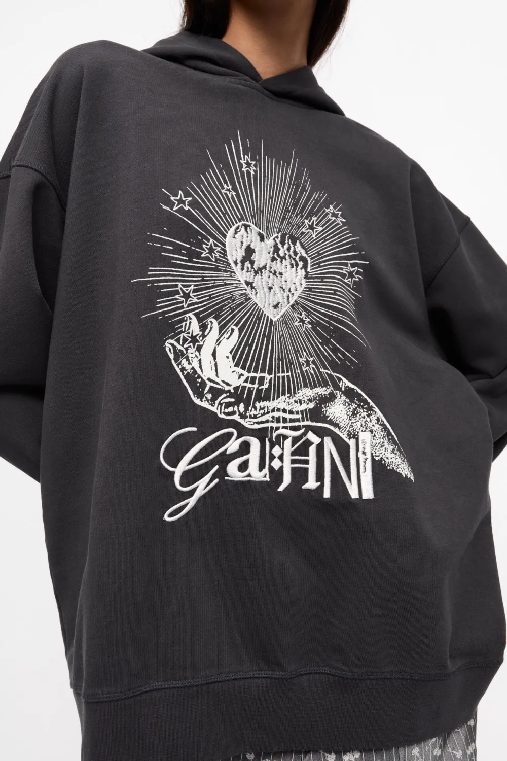 Sweatshirt*Ganni - Isoli Heart Oversized Hoodie PHANTOM