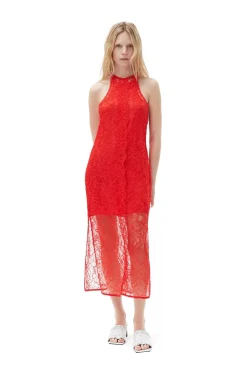 Occasions|Long*Ganni - Light Lace Halter Neck Dress RED ALERT