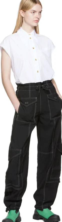 Cargo*Ganni - Light Slub High Waist Pocket Pants BLACK